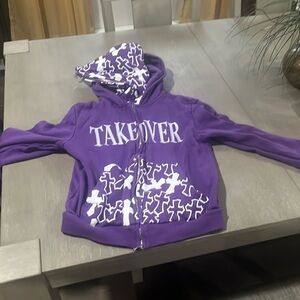 Purple full zip up, double hooded hoodie. NEW